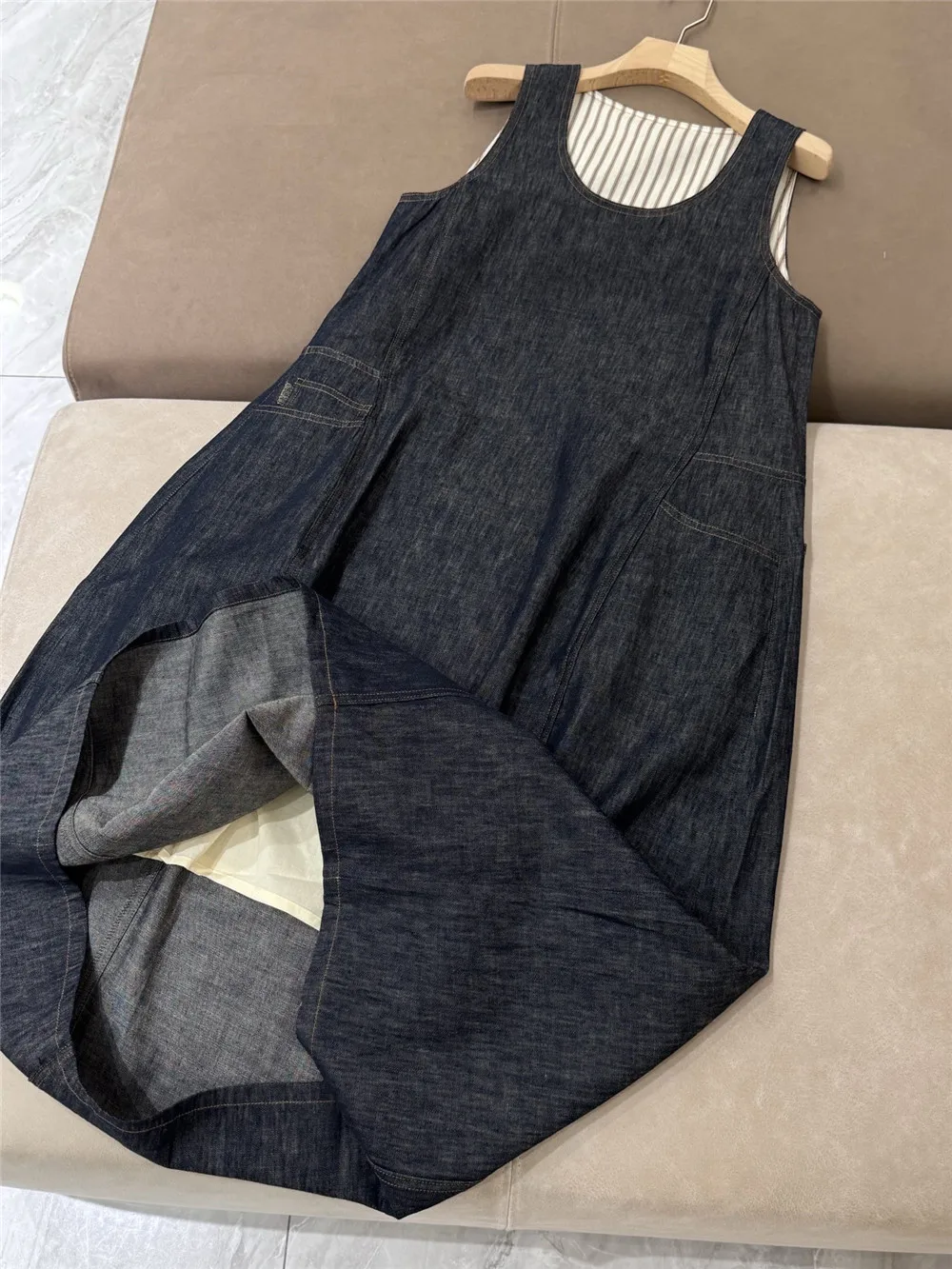 

Fashion Versatile Cotton Linen Denim Dress For Women Sleeveless Vest Dresses