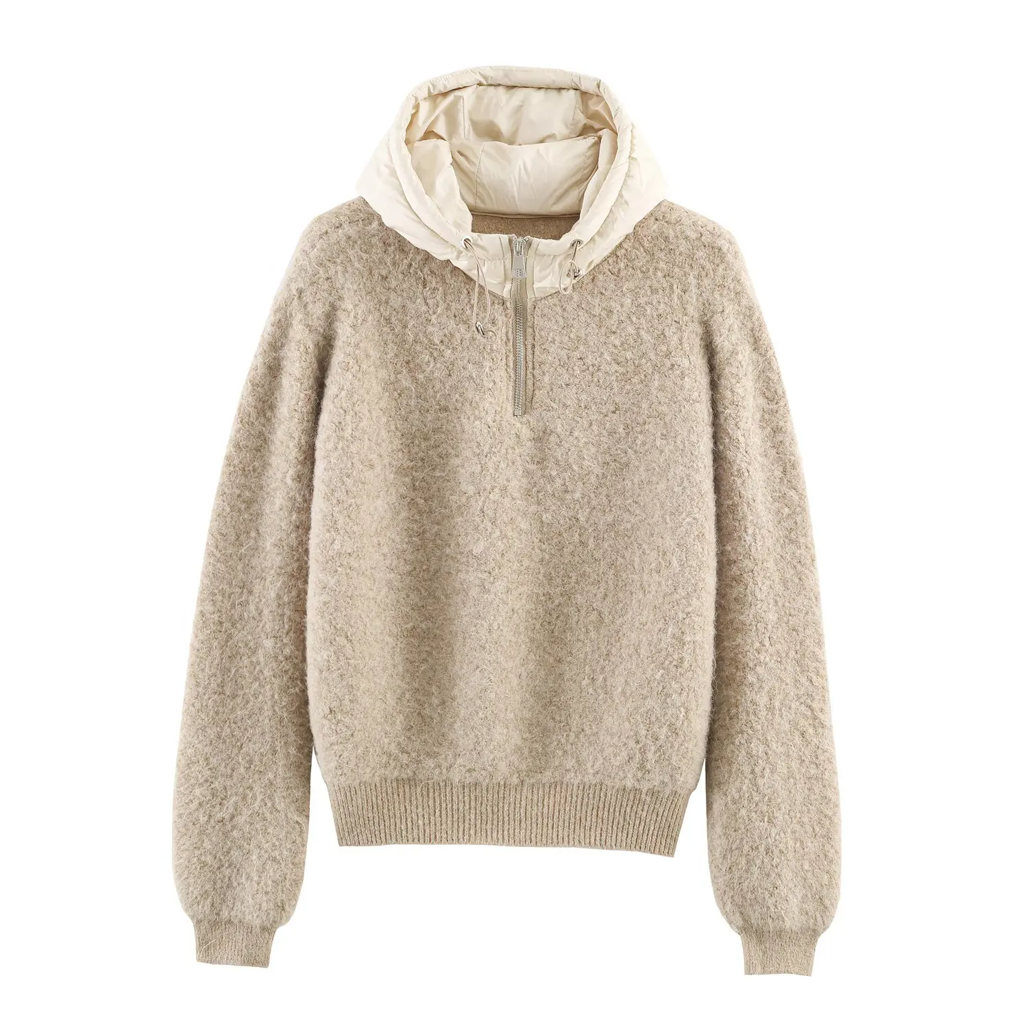 

DiYiG WOMAN 2025 winter new fashion hooded loop wool stitching knitted pullover versatile half zipper long sleeve sweater Mujer