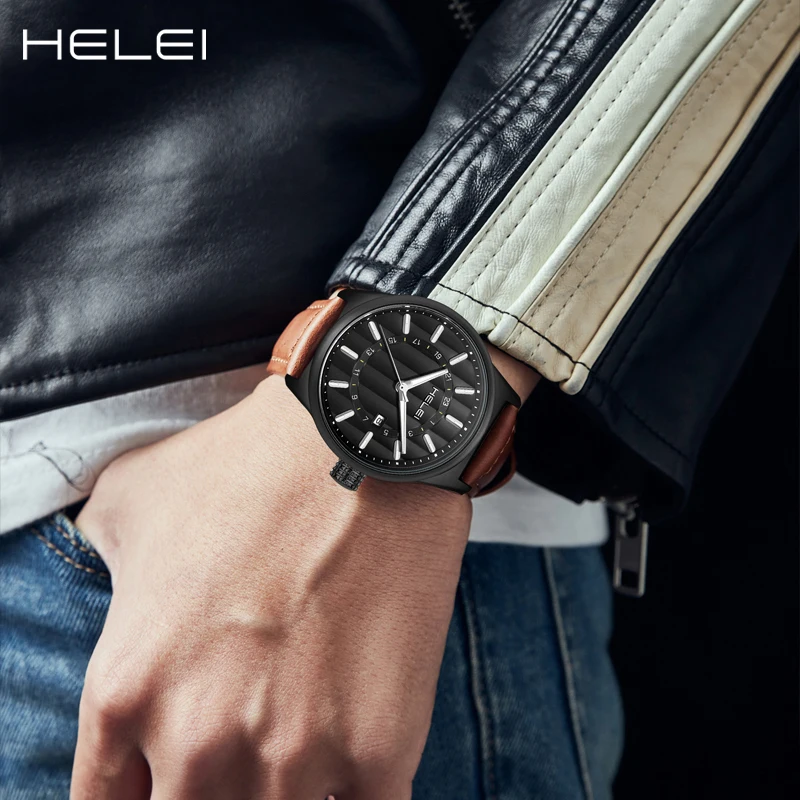 HELEI-Reloj de pulsera de cuarzo para hombre, accesorio de marca de lujo, en forma de barra, correa de cuero exquisita, resistente al agua, luminou