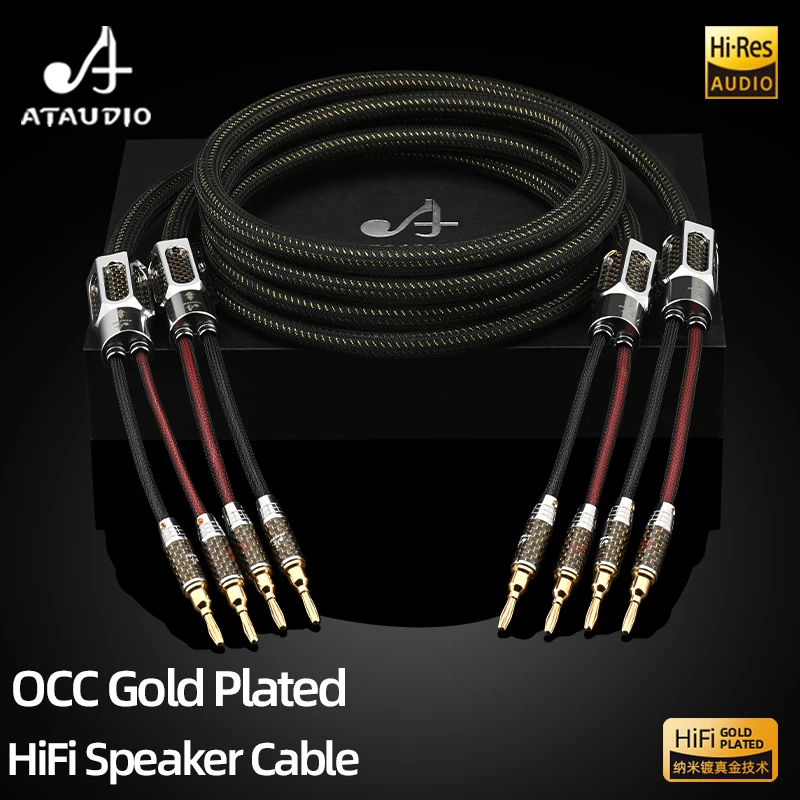 HiFi Speaker Cable Hi-end OCC Gold-plated Audio Line with Gold Plated Banana Plug and Free 8 PCS Y Plug Amplifier Speakers Cable