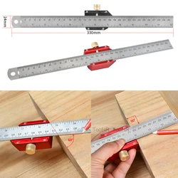 Steel Ruler Positioning Block Stops Block 30/45/60/90 Degree Woodworking Line Locator DIY Measuring Tool Fixed Steel Ruler 300mm