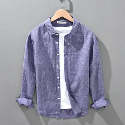 Camisa de lino de manga larga para hombre, camisa transpirable de lino coreano, ropa holgada de gran tamaño