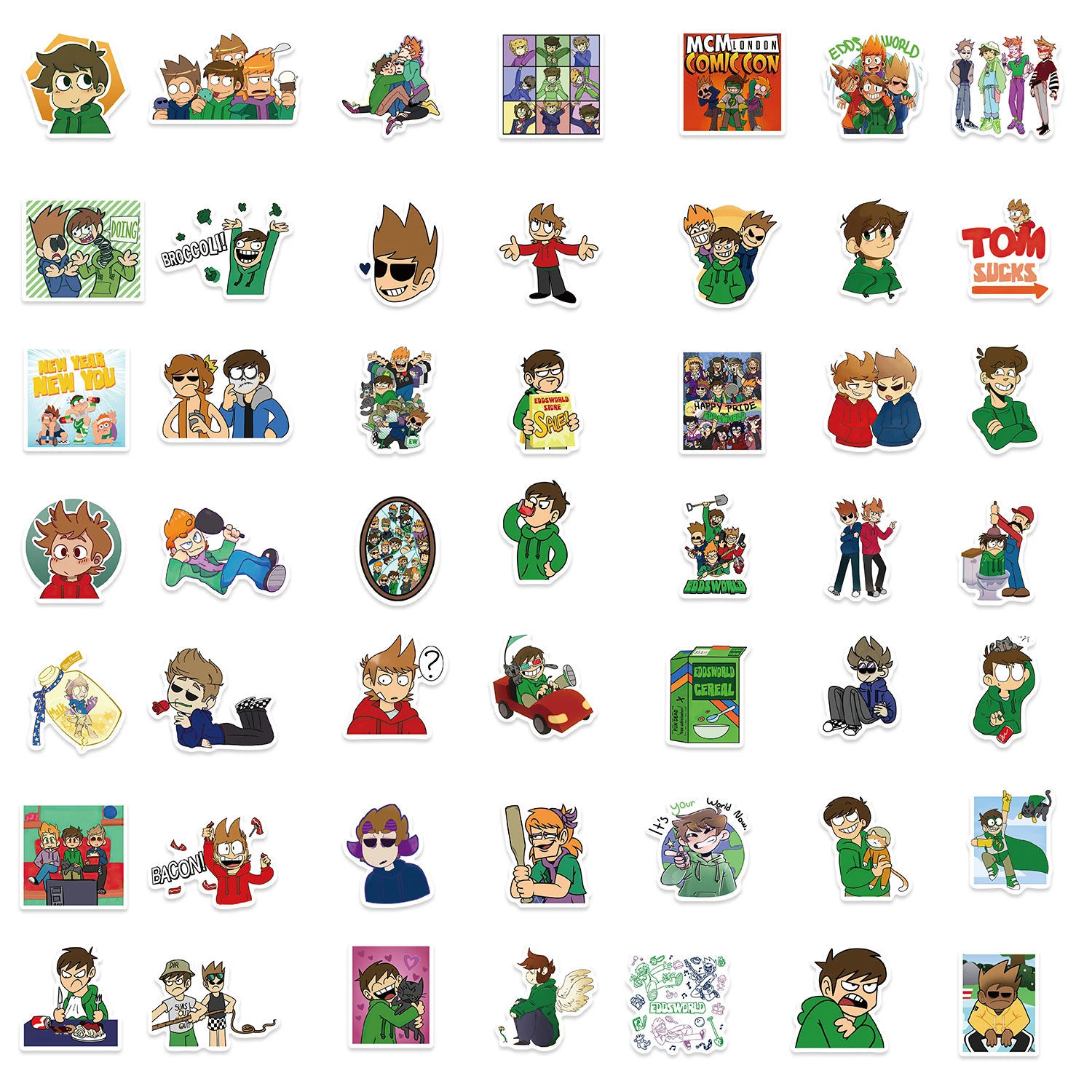 52pcs Cool Cute Eddsworld Stickers PVC Decal Decoration Phone Skateboard Luggage Fridge Graffiti Sticker Toy Gift for Kid