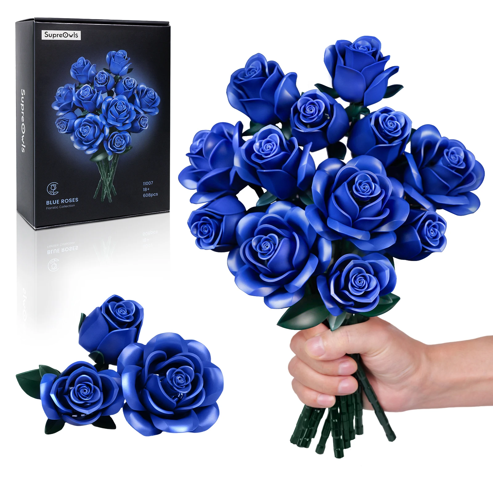 

Blue Roses Bouquet Building Set Artificial Flowers Botanical Home Decoration Floral Blocks Kit for Adults Mother's Day Gifts