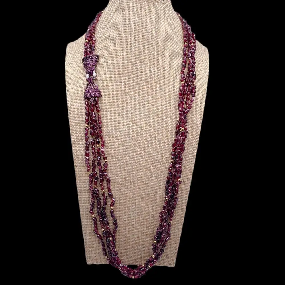 

Y·YING 4 Strands Natural Garnet Freeform Beads Long Necklace 29"