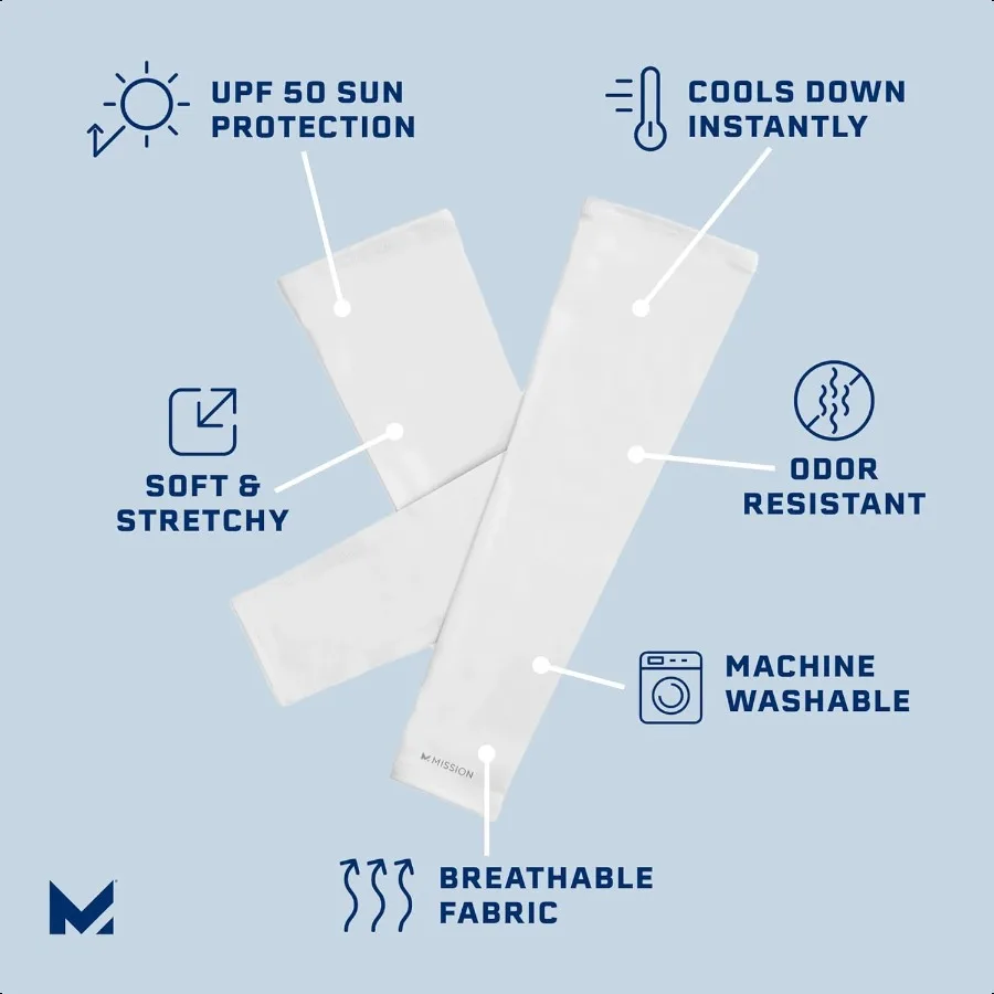 MISSION Cooling Sun Sleeves Lightweight Stretch Fabric Cools Up to 2 Hours UPF 50 Sun Protection hine Washable