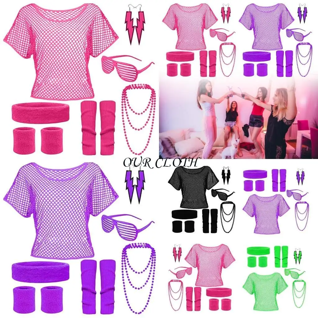 

80s Workout Costumes Women Fancy Dress Outfit Accessories Cosplay Party Dress Up Y1AC