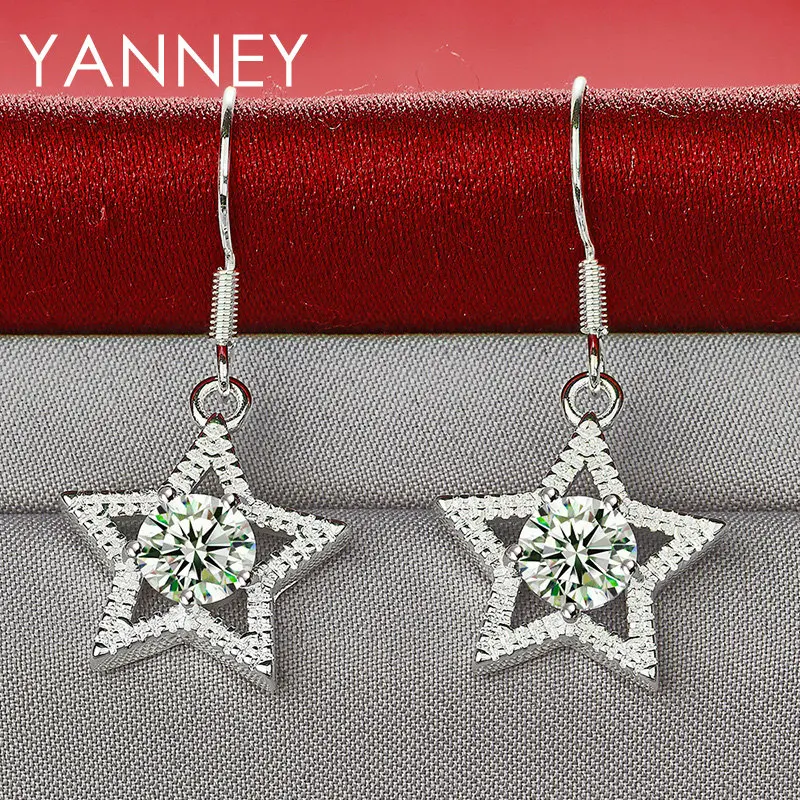 Pendientes de plata de ley 925 para mujer, aretes de circón con forma de estrella, accesorio de joyería de compromiso, 32MM