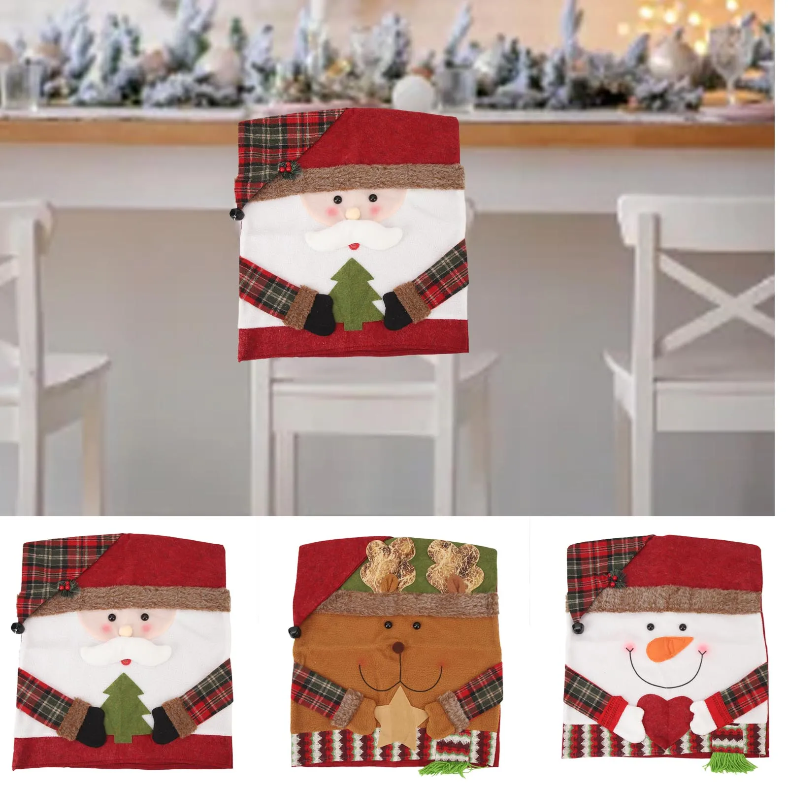 

Xmas Dinner Chair Back Covers Easy To Install Soft Anti Wrinkle Non Slip Christmas Chair Slipcovers For Dining Room