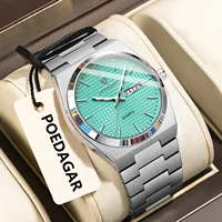 POEDAGAR, reloj masculino exquisito superior de acero inoxidable, resistente al agua, luminoso, relojes de cuarzo a la moda para hombre, reloj de pulsera con fecha y semana para hombre