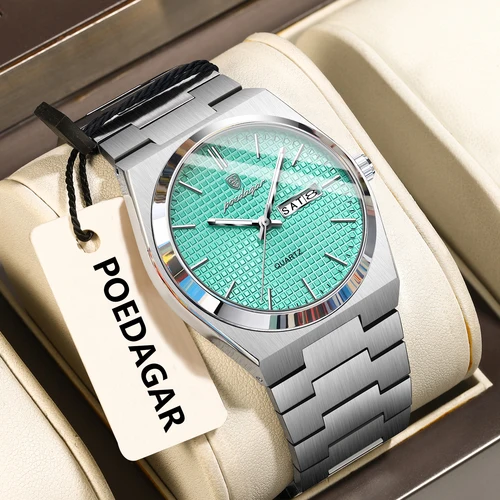 Imagen 1 del producto POEDAGAR, reloj masculino exquisito superior de acero inoxidable, resistente al agua, luminoso, relojes de cuarzo a la moda para hombre, reloj de pulsera con fecha y semana para hombre