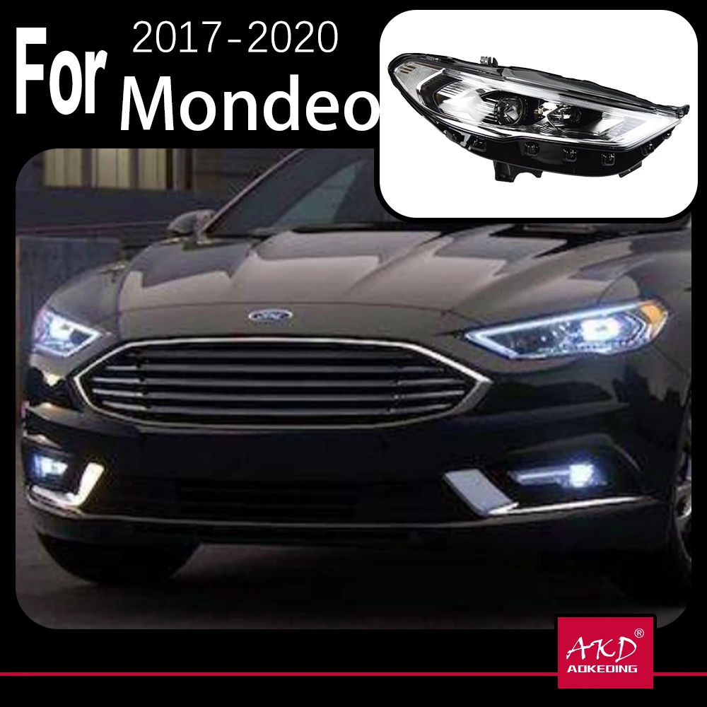 Model samochodu AKD dla Ford Fusion reflektory 2017-2020 Mondeo LED reflektor dynamiczny sygnał animacja DRL Bi Xenon akcesoria samochodowe