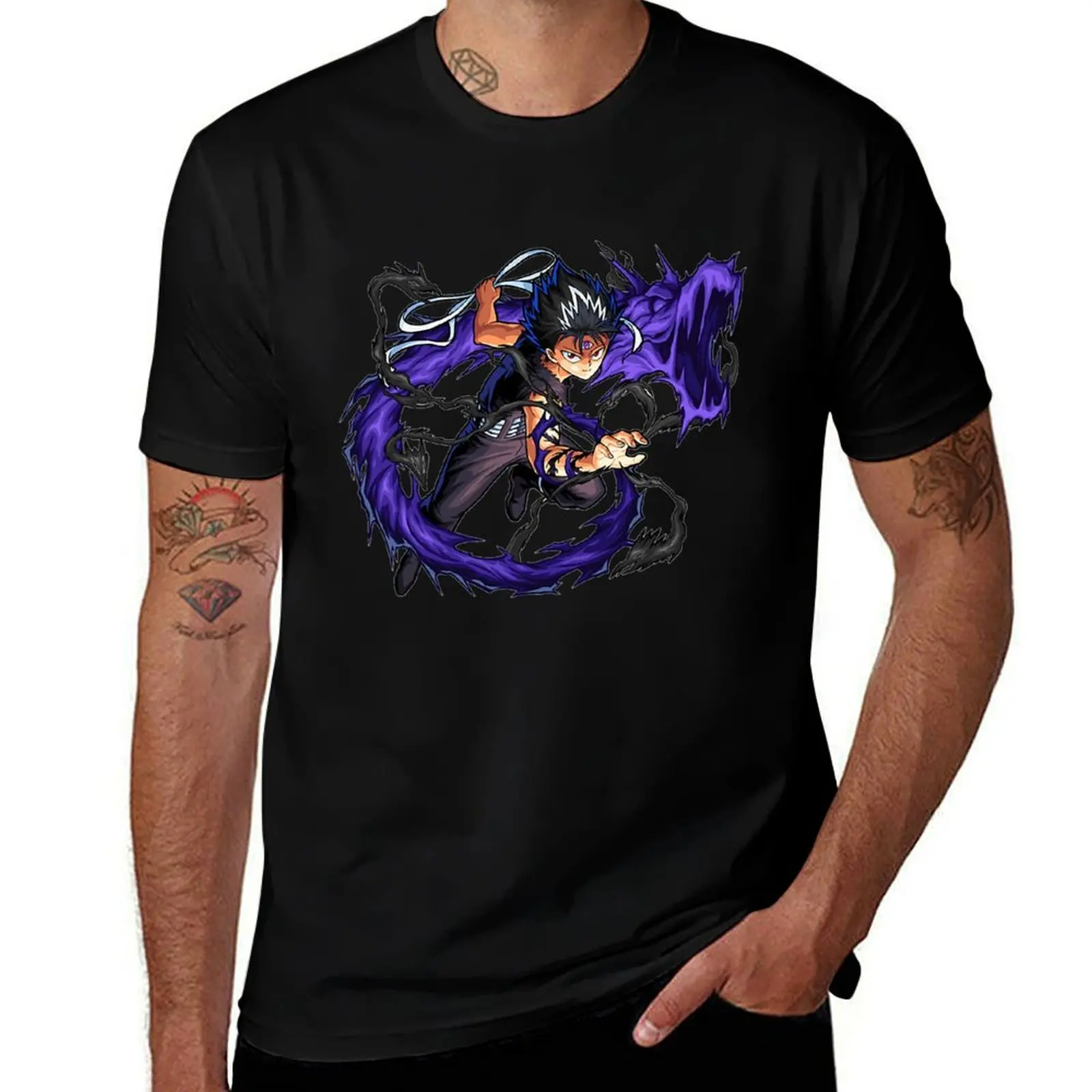 Camiseta del Día de Hiei de Yu Yu Hakusho, de color sólido y cuello redondo.