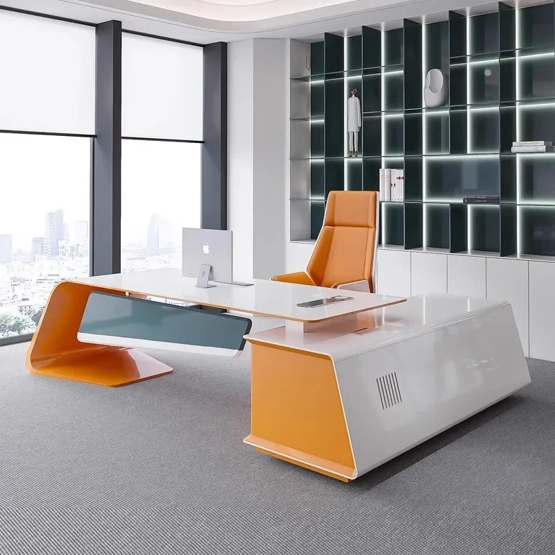 

L Shape Luxury Office Table Asthetic Organizer Manager Conference Drawers Desk Executive Modern Mesa De Escritorio Furniture