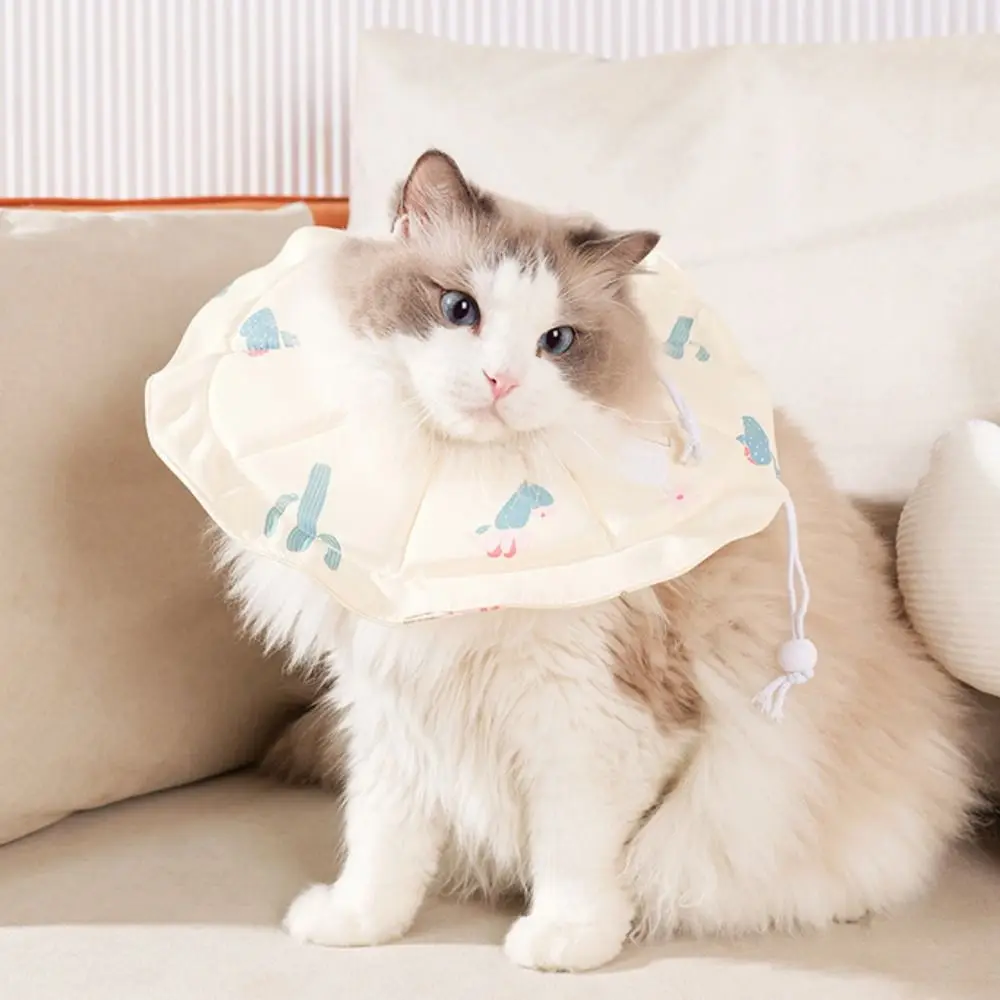 Cartoon Pet Elizabethan Collar Adjustable Waterproof Cat Protection Collar Cactus Pattern Cat Recovery Collar