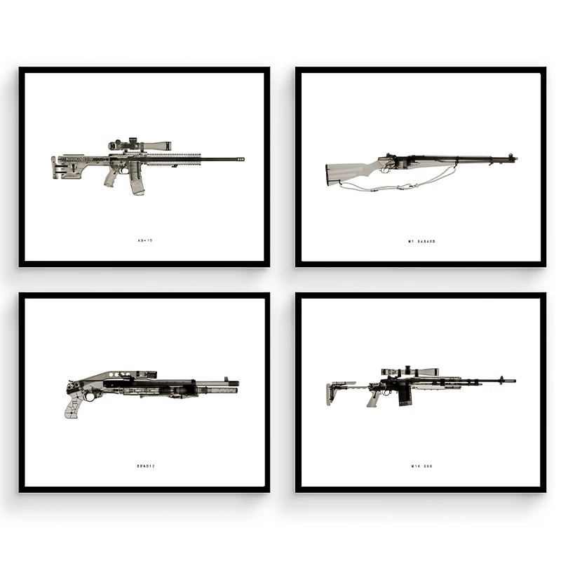 Black White Firearm Gun Posters Pistol Shotgun Assault Rifle Prints Canvas Printing Modern Wall Art Picture for Room Home Decor