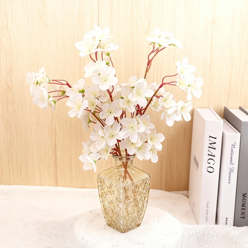  1/3 قطعة زهر الكرز الزهور الاصطناعية الحرير الوردي زهر البرقوق ورد صناعي النباتات غرفة الزفاف في الهواء الطلق ساحة حديقة الديكور #4