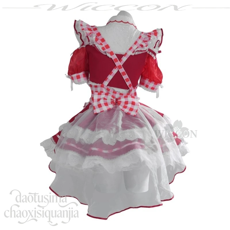 Red Heart Plaid Cat Maid Cosplay Anime Japanese Jirai Kei Gyaru Decora Styles Fashion Kawaii Dress Cute Lovely Sweet Lolita Cos - view 4