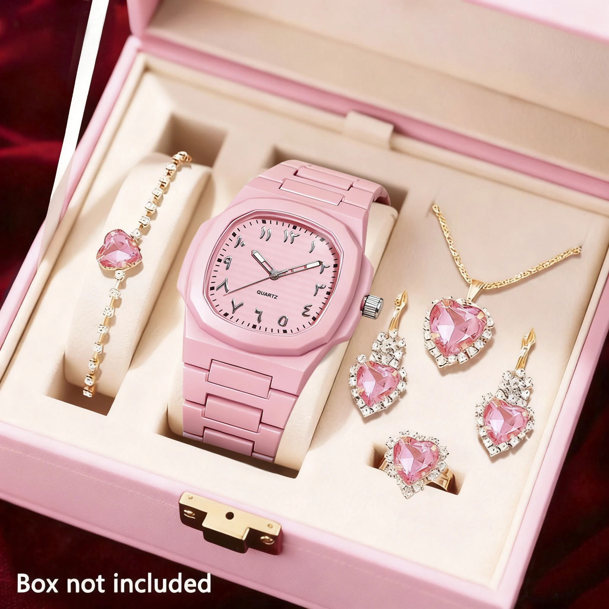 6pc Elegant Women's Watch+Accessory Set, Perfect Match between Watch and Same Color Accessories