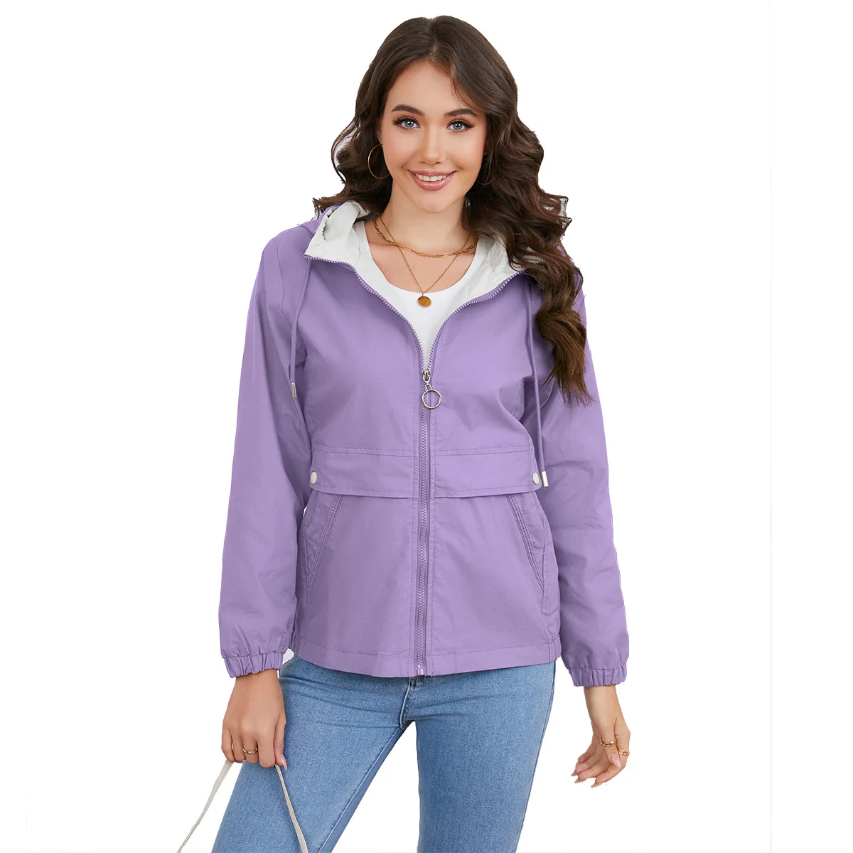 Trench coat feminino para escritório, confortável, versátil, moda, fecho com zíper, resistente ao vento, resistente à água, bolso frontal, agasalhos