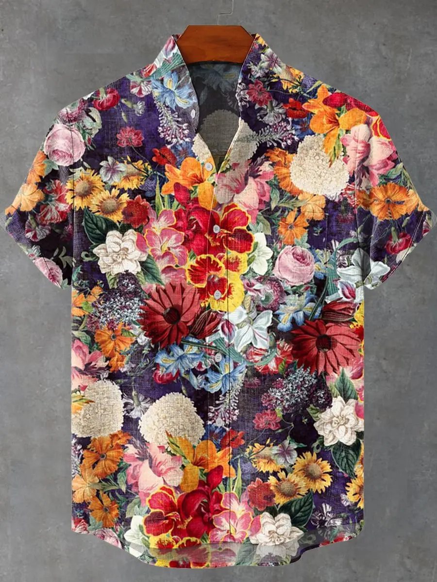 

Hawaiian Short Sleeve Linen Shirt Men's Fish Pattern Casual Short Sleeve Top Clothing Animal Fashion Comfort Summer Shirt