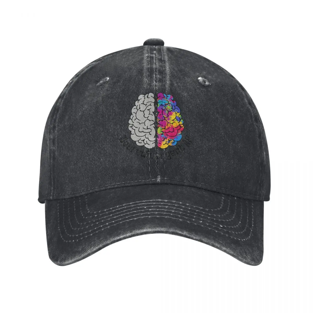 Washed Men's Baseball Cap AF Brain (Grey & Multicolour) Trucker Snapback Caps Dad Hat Awareness Neurodivergent Golf Hats