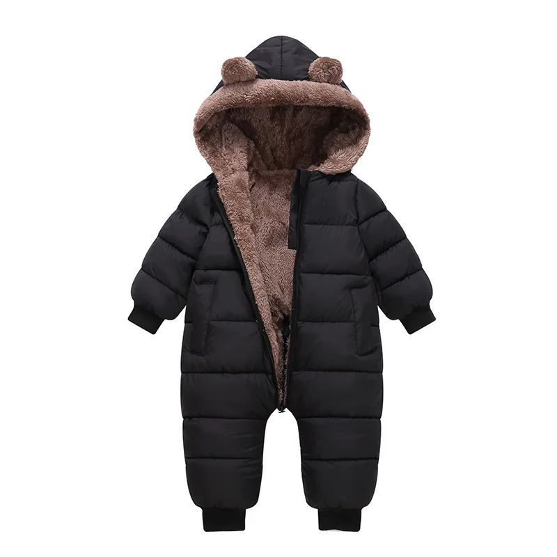 Jungen Mädchen Fleece-Gefütterte Strampler Winter Neugeborene Dicke Plüsch-Warme Bodys Babykleidung Kinder Gepolsterte Kapuzenjacken 0-3 Jahre – Detail 6