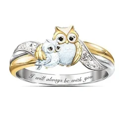 I Will Always Be with You Rings for Women Girls Fashion Cute Mother Kids Owl Rings AAA Crystal Ring Jewelry Birthday Gifts