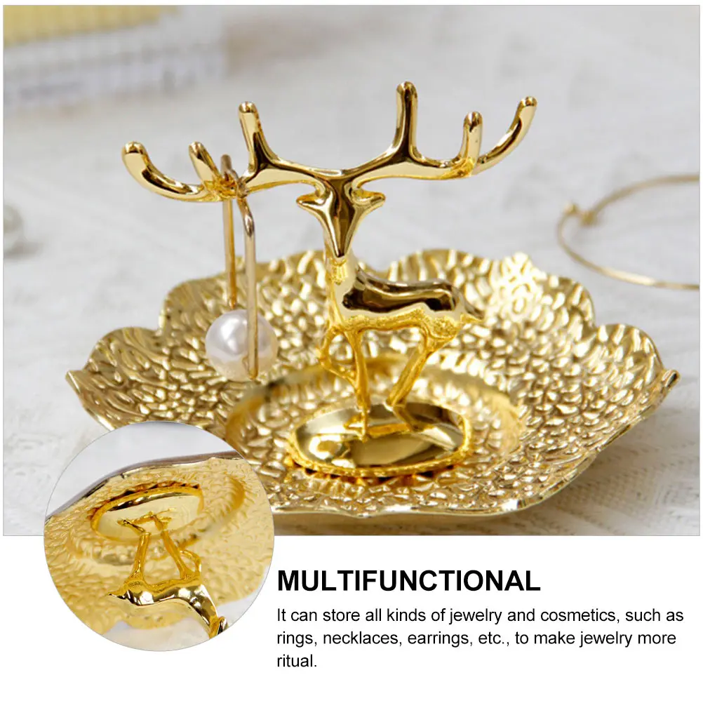 

1pc Jewelry Tray Deer Horn Design Storage Holder for Rings Necklaces Earrings Desktop Adornment Home Decor Accessories
