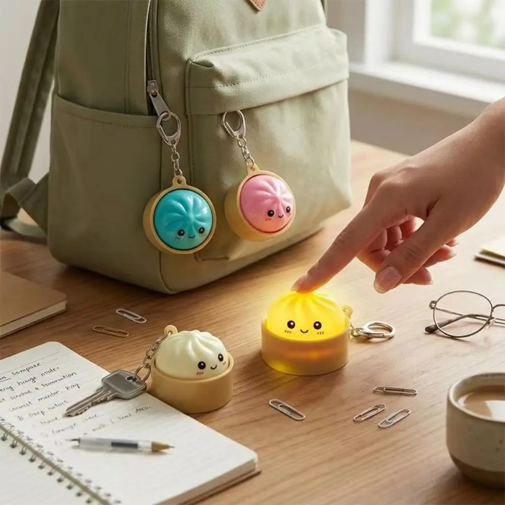 With Steamer Mini Dumplings Squishy Cute Pinch Pendant Light-Up Steamed Bun Keychain Squeezable Fidget Keyboard Fidget