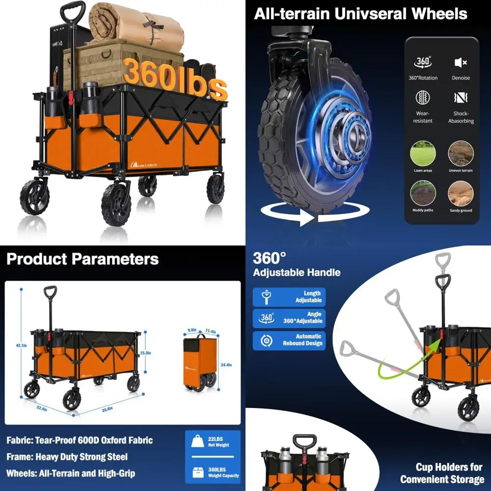 

Heavy-Duty Portable Folding Garden Cart with All-Terrain Wheels for Outdoor Adventures and Beach Use, Adjustable and Durable