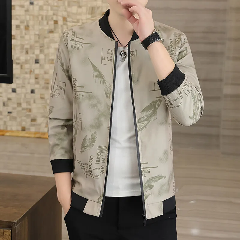 2025 primavera outono novas jaquetas masculinas moda casual gola impressa roupa de beisebol zíper fino jaqueta diária ao ar livre casaco