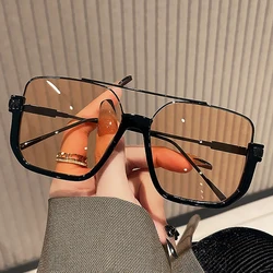 Fashion Vintage Big Square Sunglasses Half Metal Frame UV400 Sun Shades Women Men Trendy Brand Design Sun Glasses Eyewear