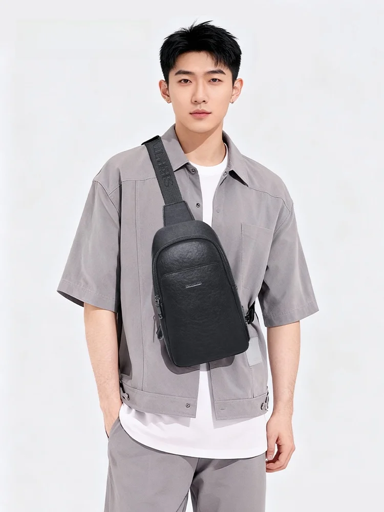 

Septwolves Men's Chest Bag Pure Cowhide Large Capaci Single oulder Bag Youth Casual Crossbody Bag Busin Sle Zipper C...