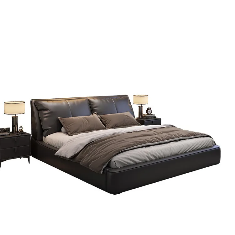 

Italian style, light luxury, leather bed, modern, simple, high-end, atmospheric