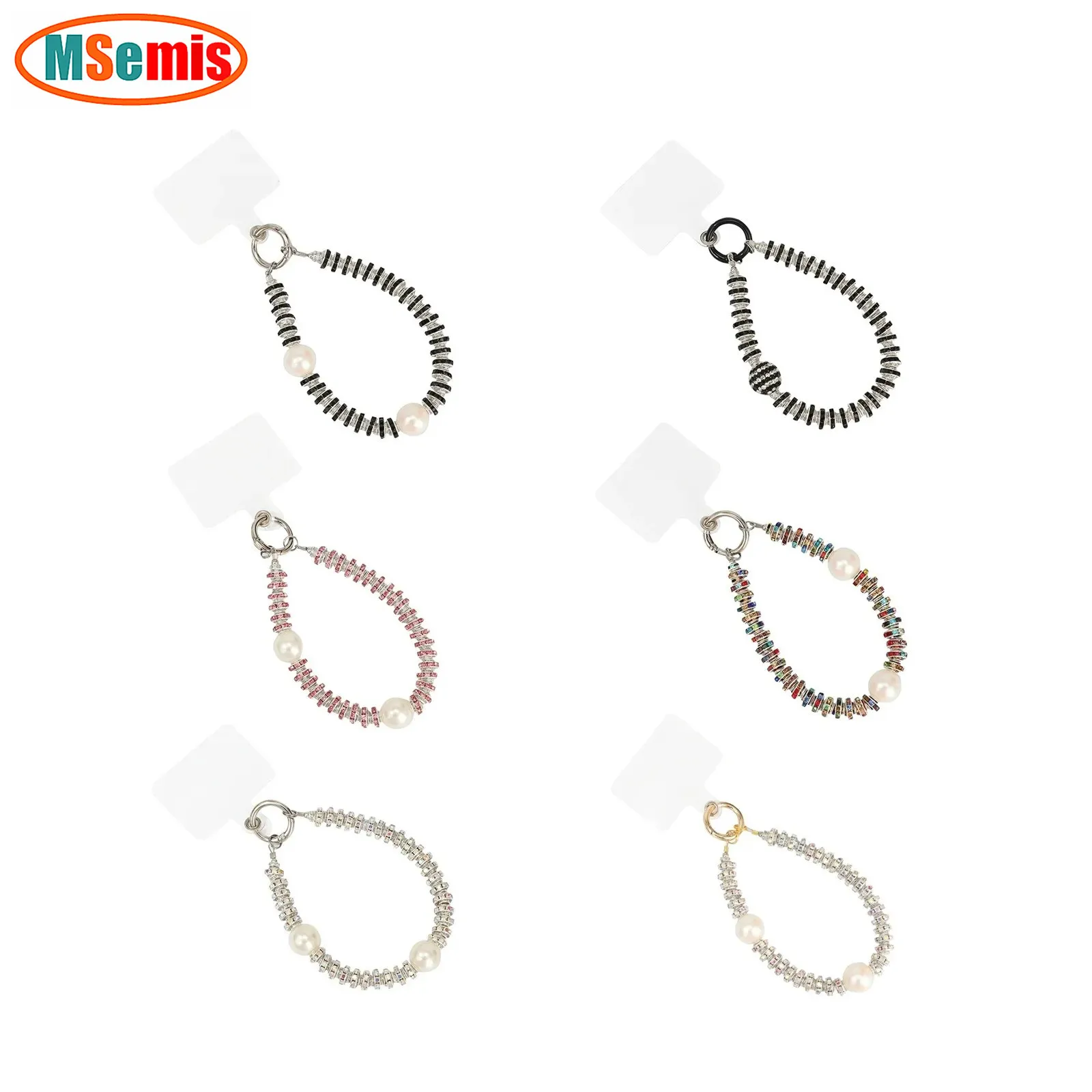 Cordão cintilante para celular feminino, pérolas de pérolas, correias de diamante com aba Tether, corrente para telefone, alça de pulso mãos-livres