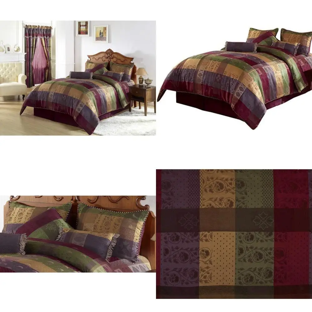 

King Size Multicolored Gitano Jacquard Patchwork Comforter Set by Chezmoi Collection