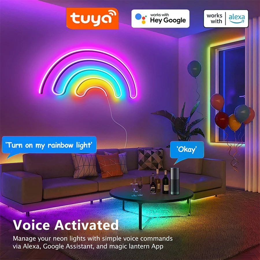 12V flexible led RGBIC LED Neon Rope Light ws2812b with Music  App, 16 Million DIY Colors, Works with Alexa, Google Assistant