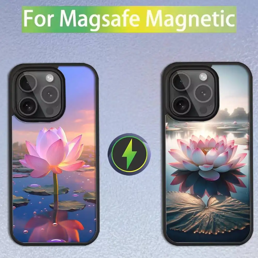 

Flower Lotus Phone Case For iPhone 16,15,14,13,12,11,Pro,Max,Plus,Mini,SE Magsafe Magnetic Wireless Charging