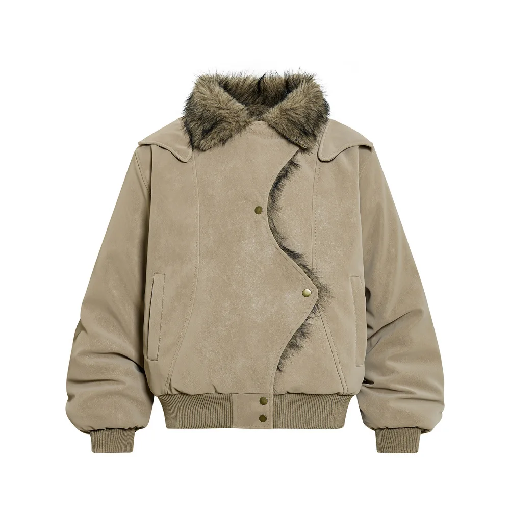 

European And American Style Man Winter Jacket High Street Turn-Down Collar Irregular Patchwork New Style Loose Padded Coat