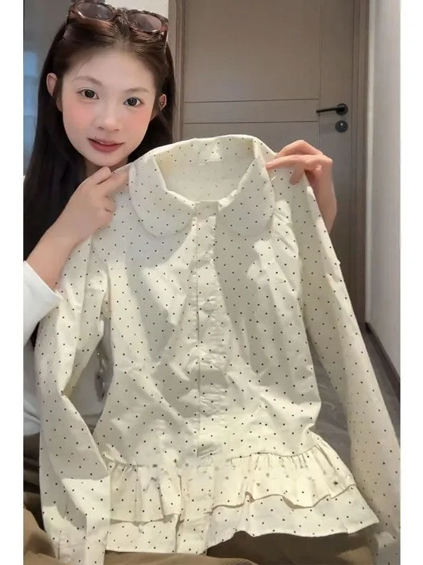 

Sweet Elegant Long Sleeve Pleated Hem Shirt Baby Doll Collar Anti-Aging Early Autumn New Style plus Size Women's Business Cas...