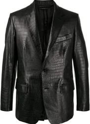 Men Croc-effect Leather Jacket Leather Blazer for Men Suit Leather Coat European and American Fashion Trend