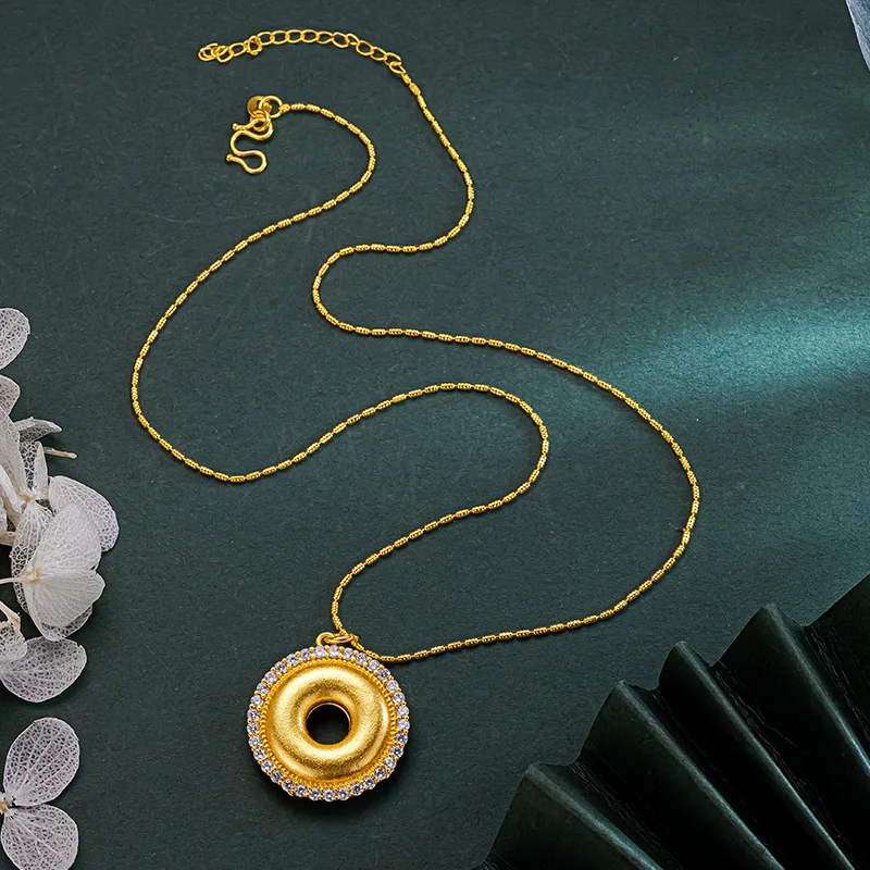 

9999 24K real gold store same style women's gold necklace hollowed out safety buckle pendant beautiful jewelry