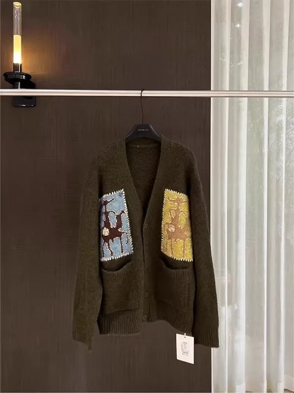 

Оверсайз вязаный свитер-кардиган унисекс весенний, свободный крой, V-образный вырез, теплый, повседневный, для весны, до 300 фунтов