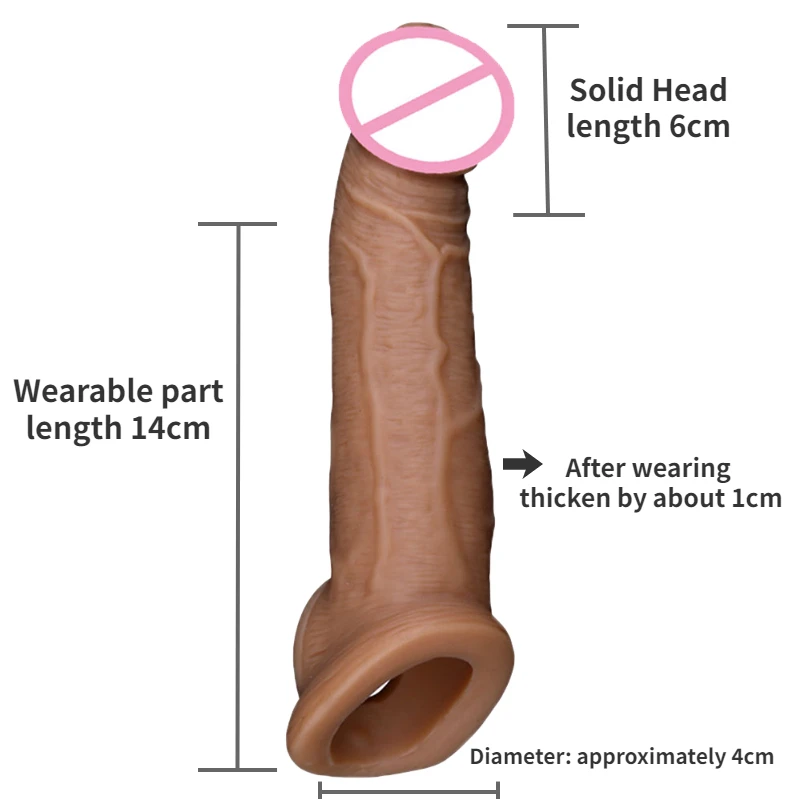 20cm Soft Liquid Silicone Reusable Penis Sleeve Extender Condom Realistic Male Cock big Dildo for Man Enlargement Time Delay