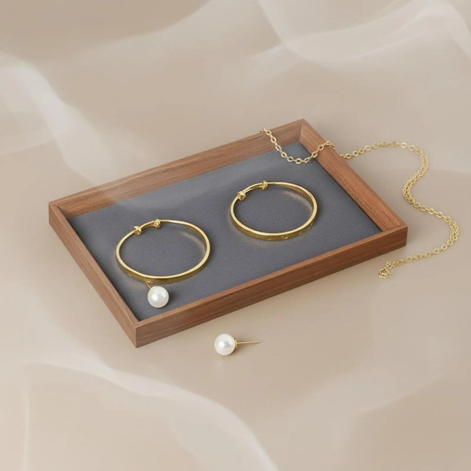 Velvet Jewelry Tray Bracelet Display Wood Organizer Box for Jewelry Exhibition and Shop Owner Showcase Use