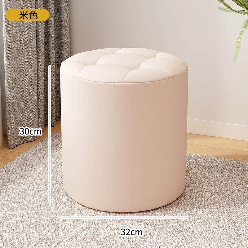 ww-Round Ottoman Stool, PU Leather Footrest with Non-Slip Base, Stylish Bar Stool for Home