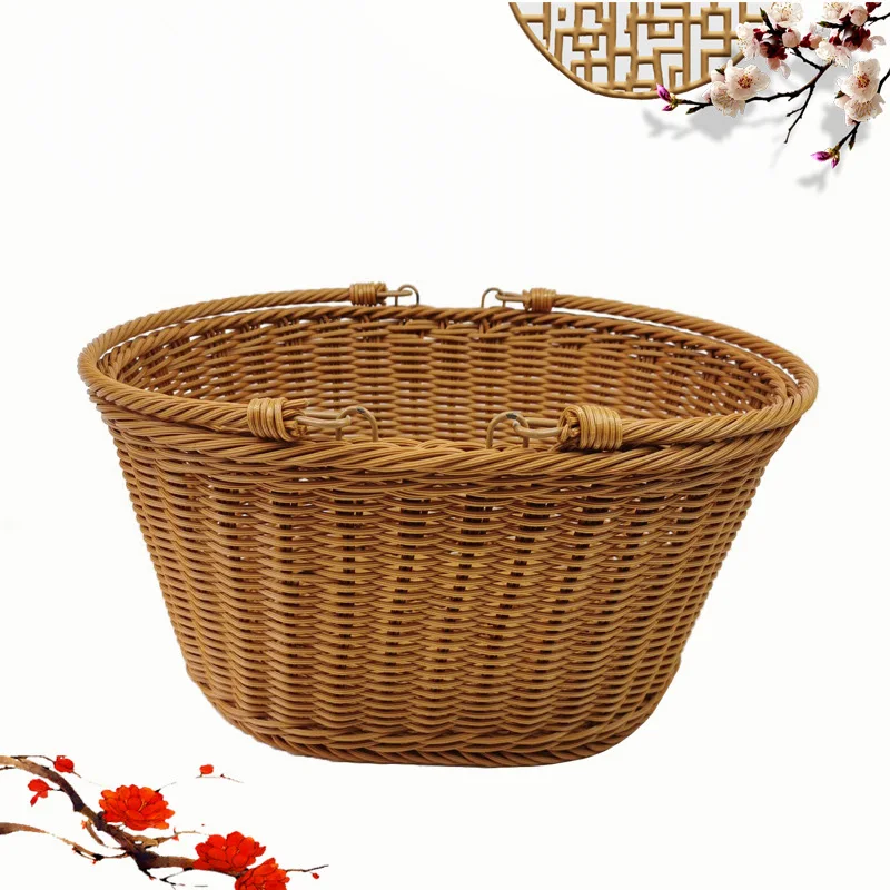

N04R Simulation Vine Basket With Double Folding Handles Wicker Easter Basket Storage Of Plastic Easter Eggs And Easter Candy Wil