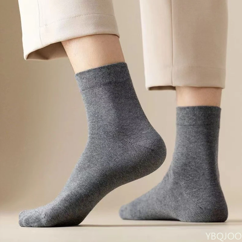 5 пар мужских однотонных повседневных деловых носков, носки средней длины, дышащие впитывающие пот носки, весенне-летние хлопковые носки