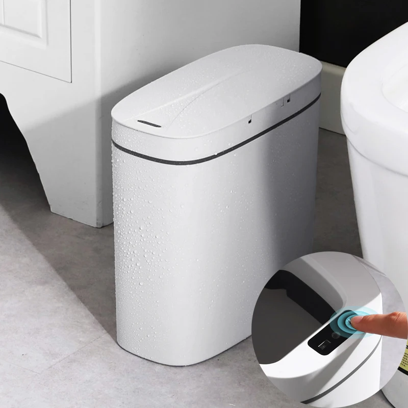 13L Smart Sensor Trash Can Electronic Automatic Household Bathroom Toilet Waterproof Narrow Seam Storage Bucket Kitchen Trash Bi